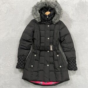 Betsey Johnson Coat Womens XS Puffer Winter Down Jacket Detachable Faux Fur Hood